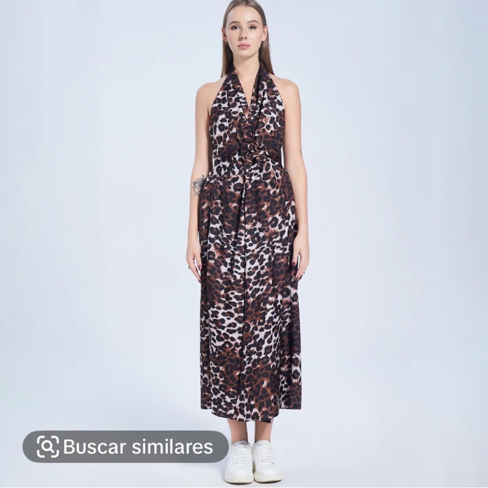 Leopard Print Halter Maxi Dress